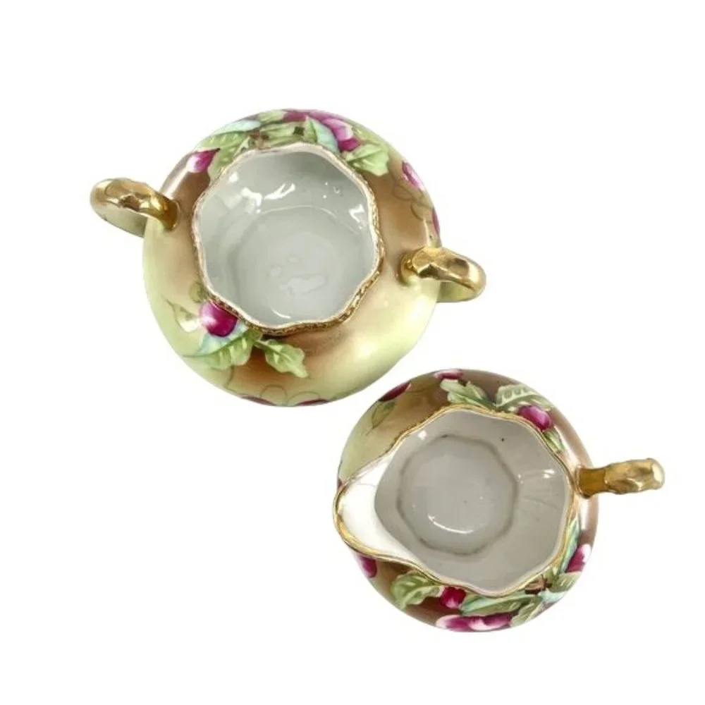 1891-1921 Antique Hand-Painted Nippon Japanese Berry Print Purple & Green - Picture 2 of 8